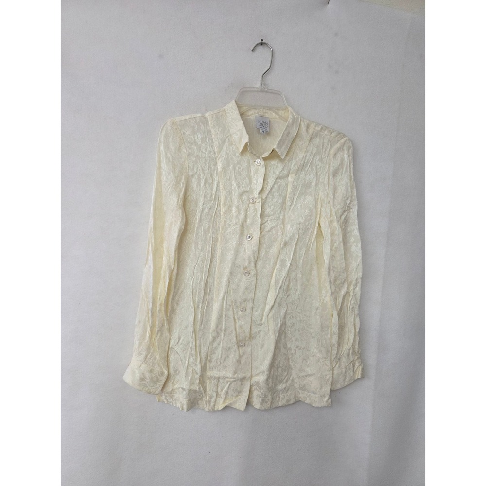 Joan & David Blouse Womens 4 Cream Damask Jacquard Viscose Button Down Italy